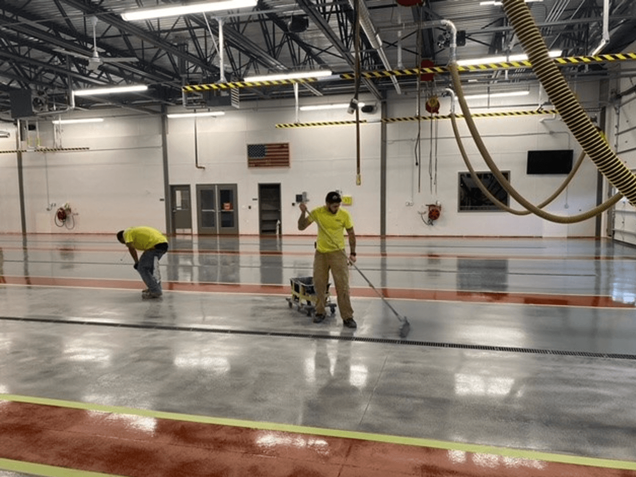Red epoxy floor coating in Wells Fire Department facility