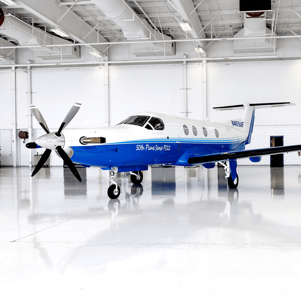 PlaneSense aircraft hangar with industrial floor coating