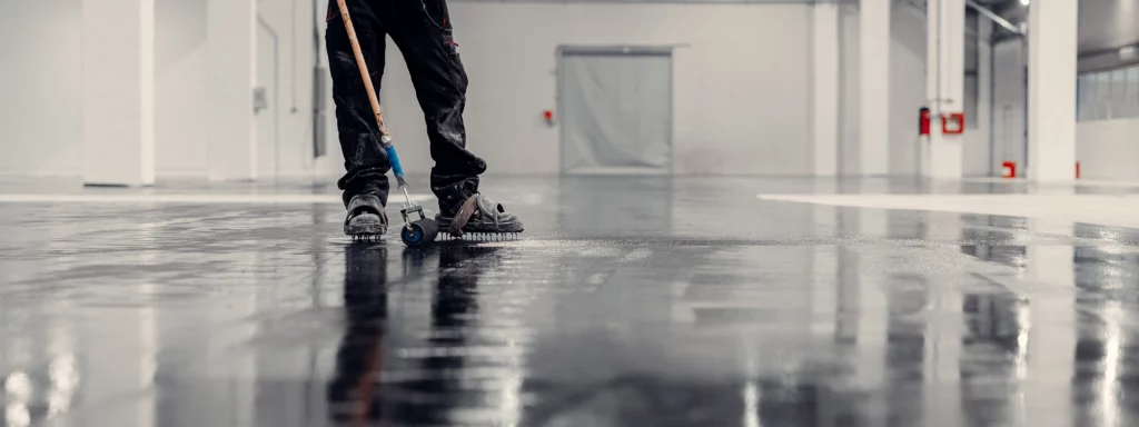 rolling and applying epoxy to floor in manufacturing plant